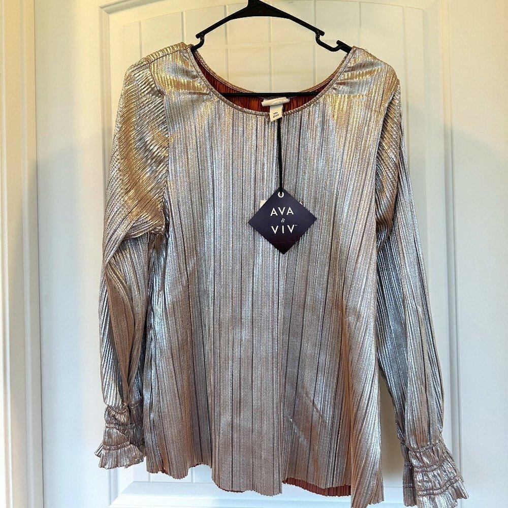 Women's Long Sleeve Plisse Blouse-Champagne -NWT-XXL